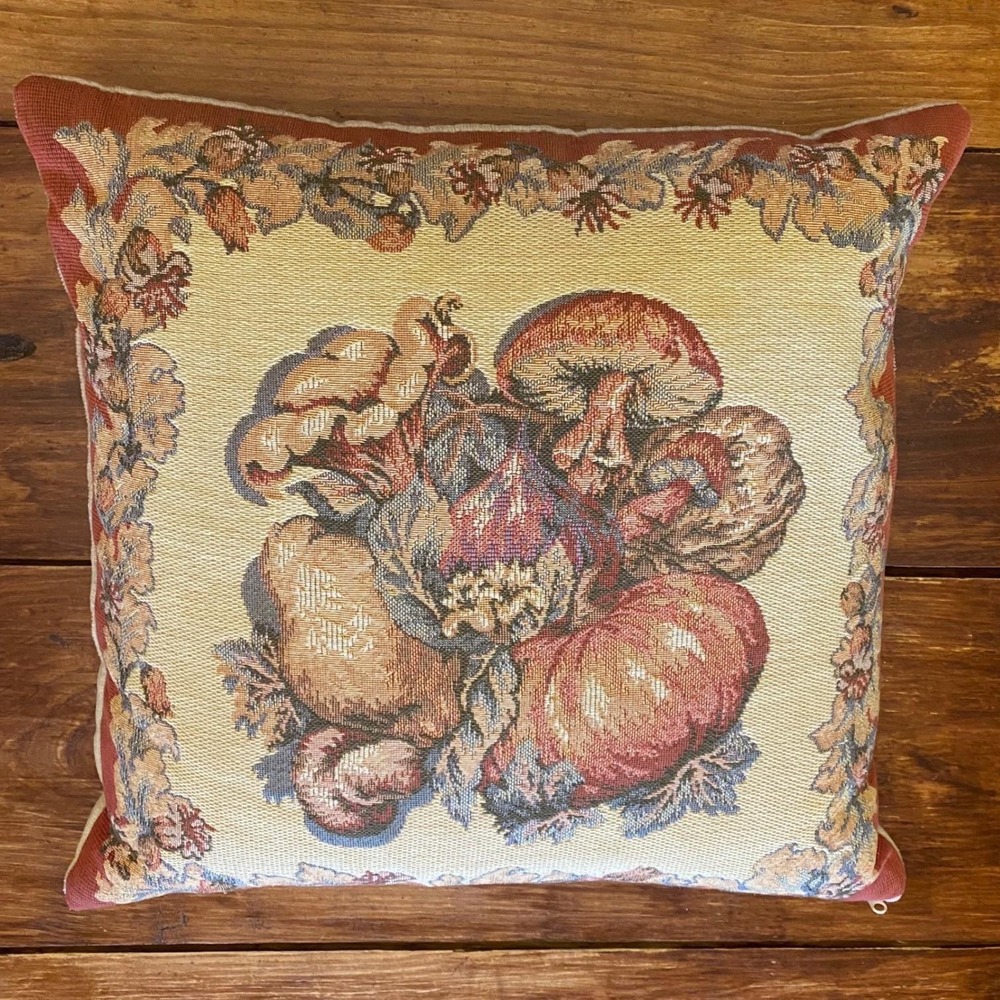 Vtg Custom Made Mushroom Tapestry Pillow 18x18 Beige Cottagecore By The Yard